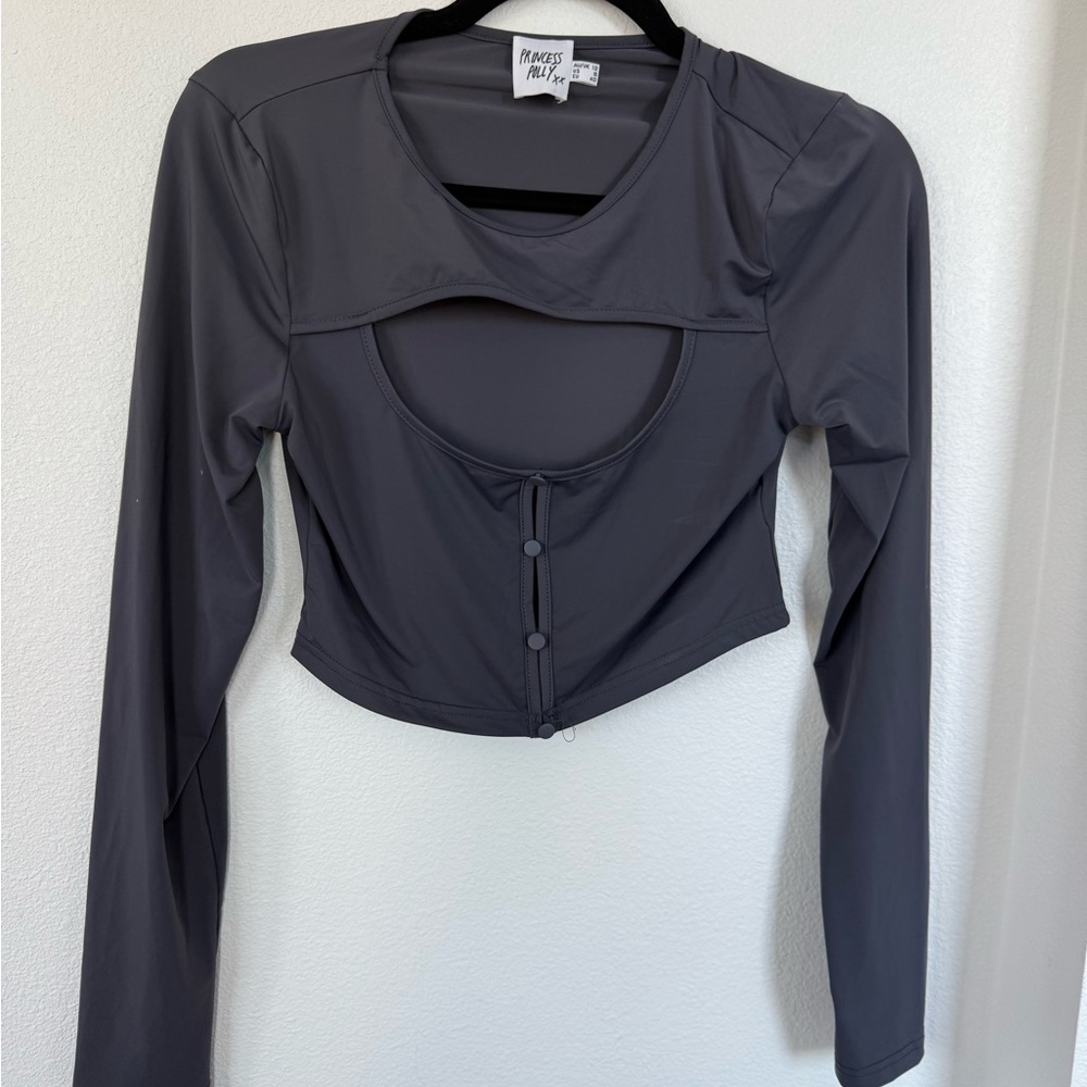 Princess Polly Charcoal Long Sleeve Top